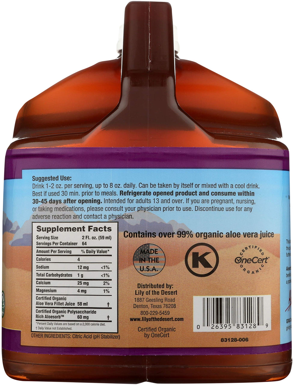 Lily of the Desert Aloe Vera Juice bottle with label