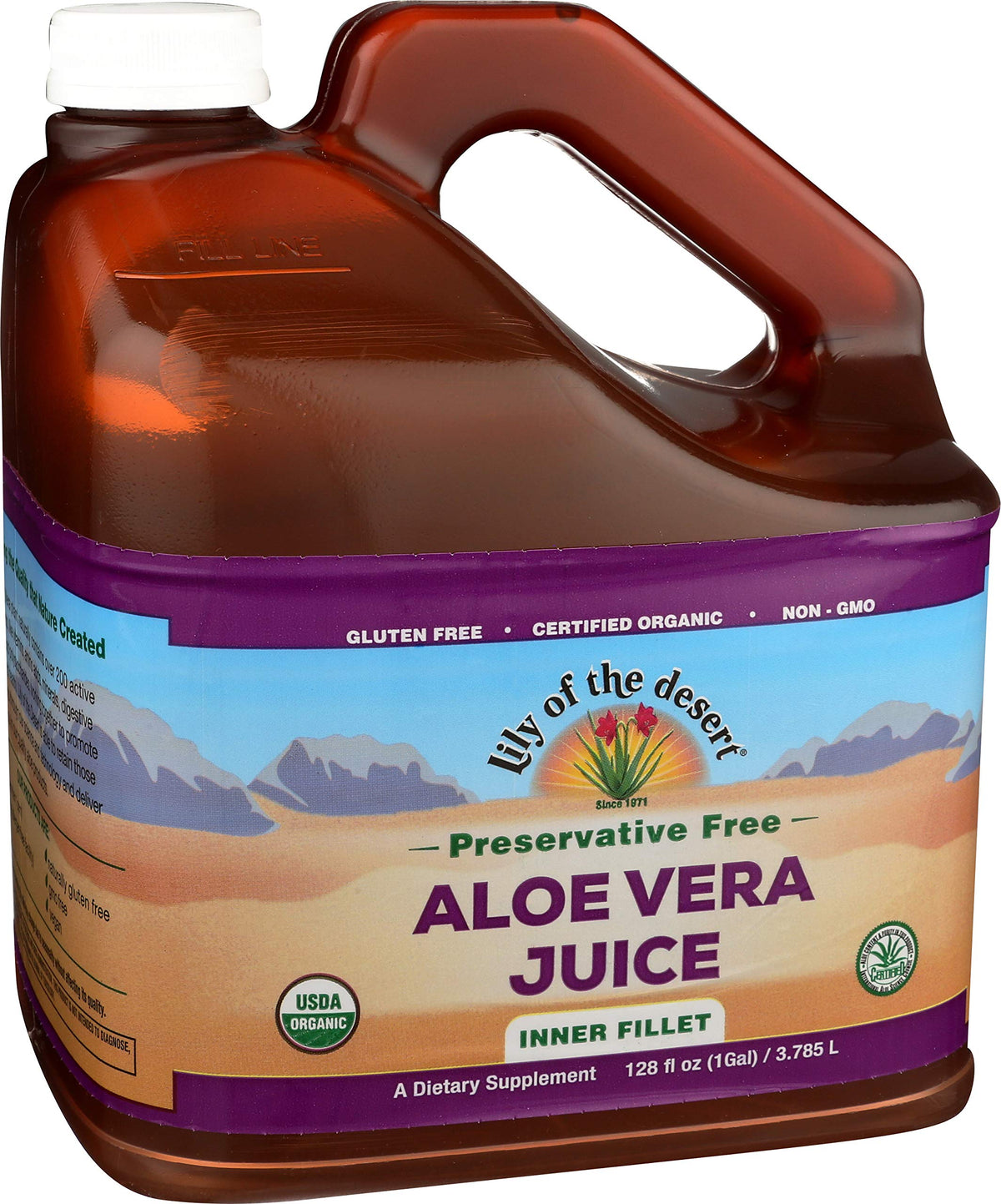 Front view of Lily of the Desert Aloe Vera Juice 128 oz bottle