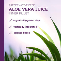 Label showing ingredients and certifications for Lily of the Desert Aloe Vera Juice