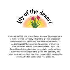 Packaging and outer carton for Lily of the Desert Aloe Vera Juice 128 oz