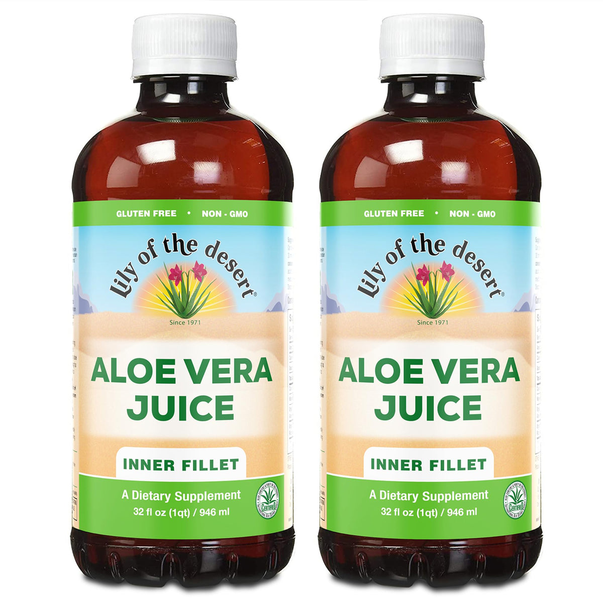 Front view of Lily Of The Desert Organic Aloe Vera Juice 2-Pack (32 oz each)
