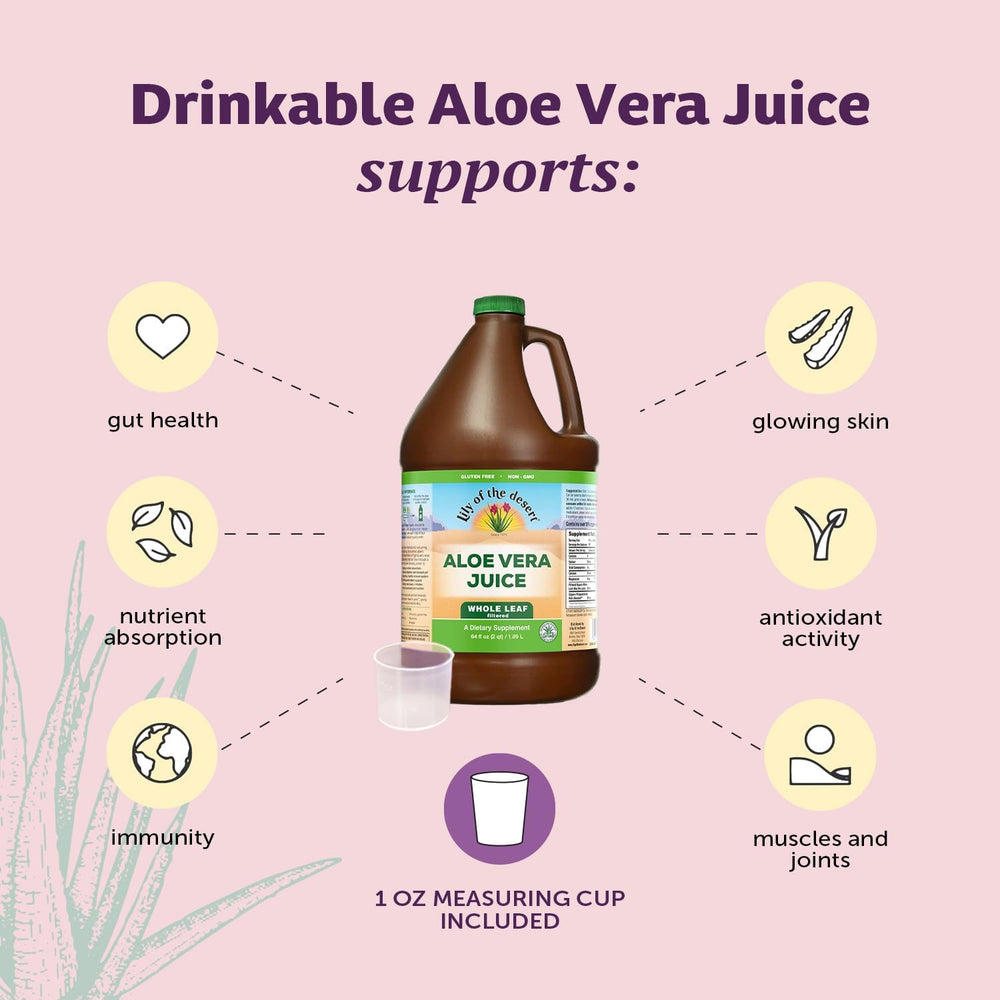 Side view of Lily Of The Desert Aloe Vera Juice bottle