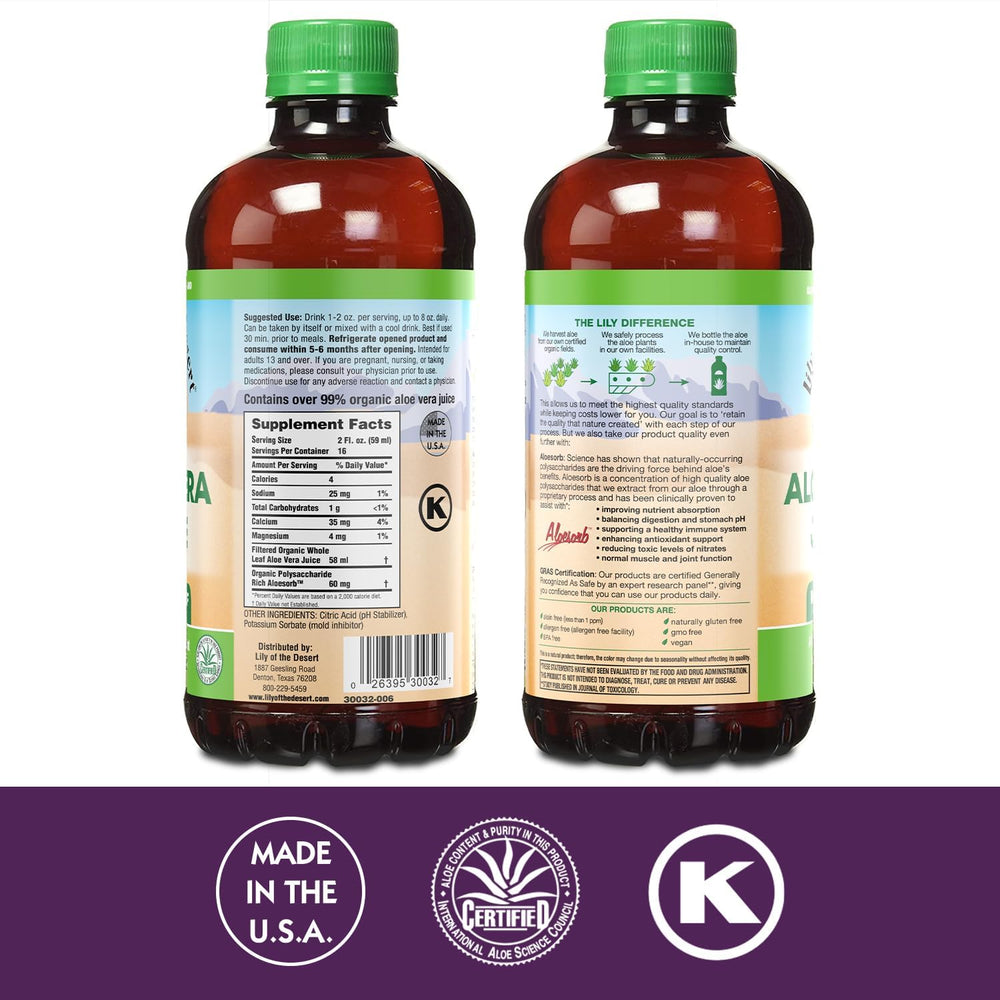 Certified Organic Aloe Vera Leaves used in Lily of the Desert formula