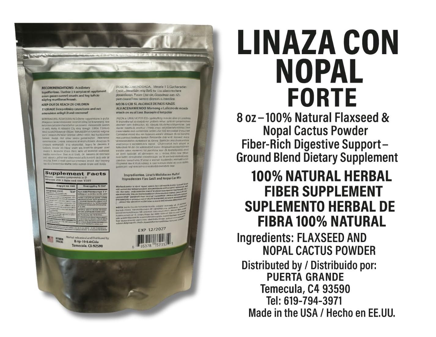 Flaxseed and nopal fiber powder with measurement markings