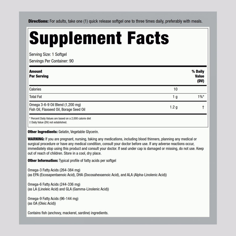 Close-up of Lindberg Omega 3-6-9 softgels