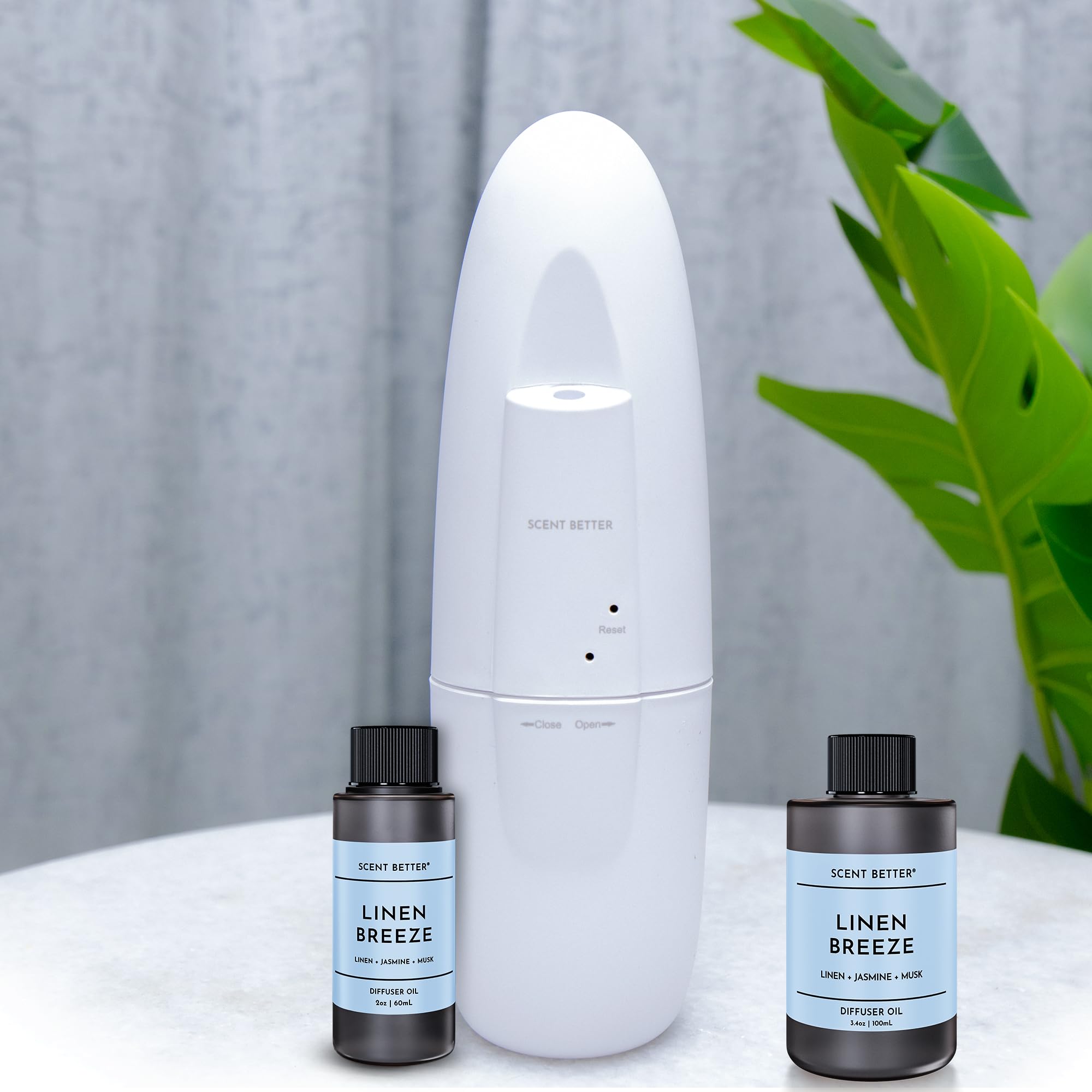 Diffuser with Linen Breeze aroma oil creating a fresh, breezy ambiance