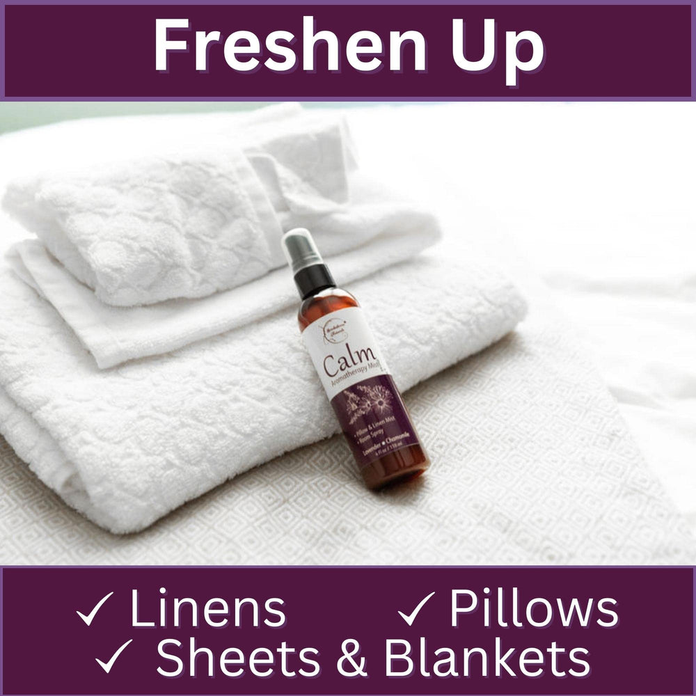 Linen spray mist applied to bed linens