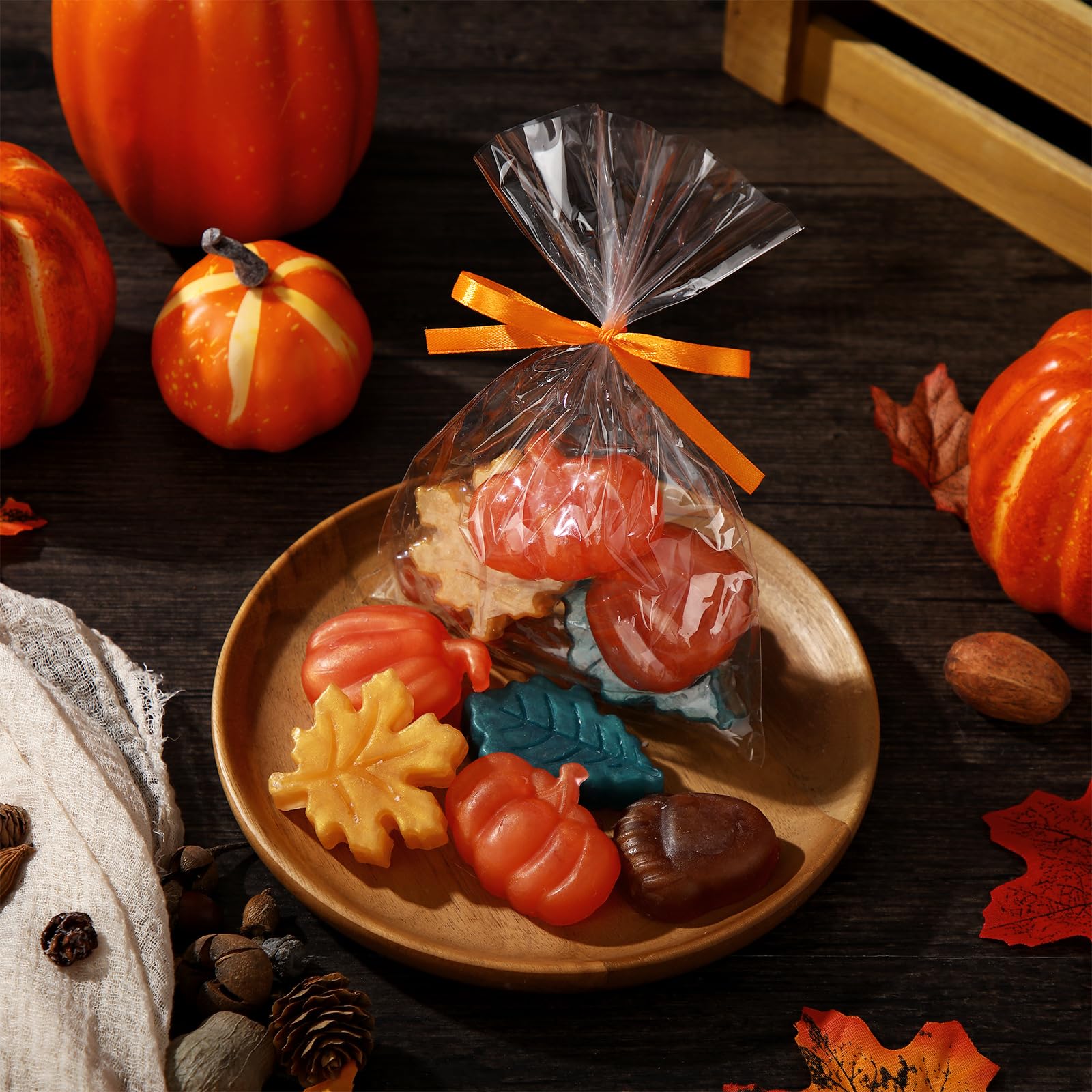 Lineshading pumpkin autumn soap for festive fall decor and favors.