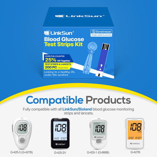 LinkSun 100-lancets-kit showing sterile lancets for minimal discomfort.
