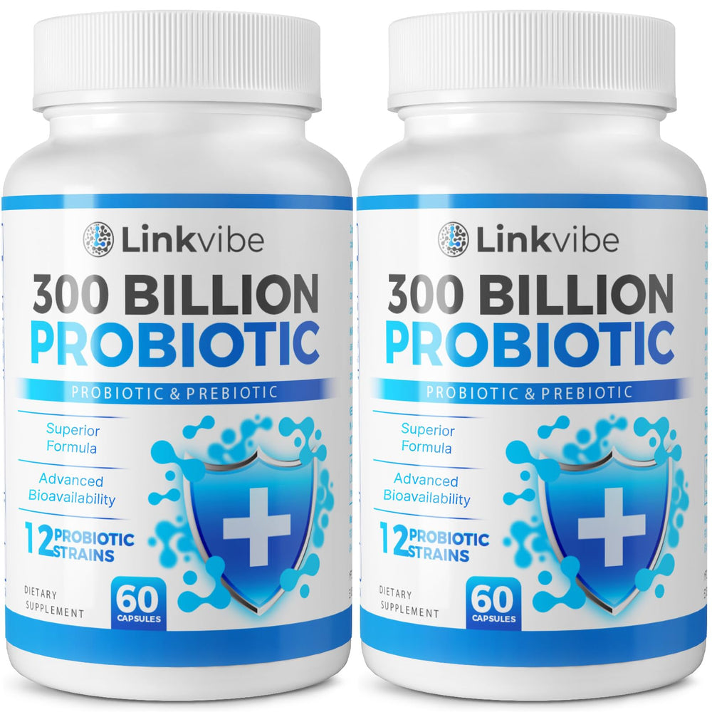 Linkvibe Probiotic 300 Billion CFU bottle with shelf-stable packaging for daily use
