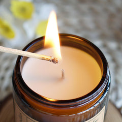 Close-up of soy wax and cotton wick