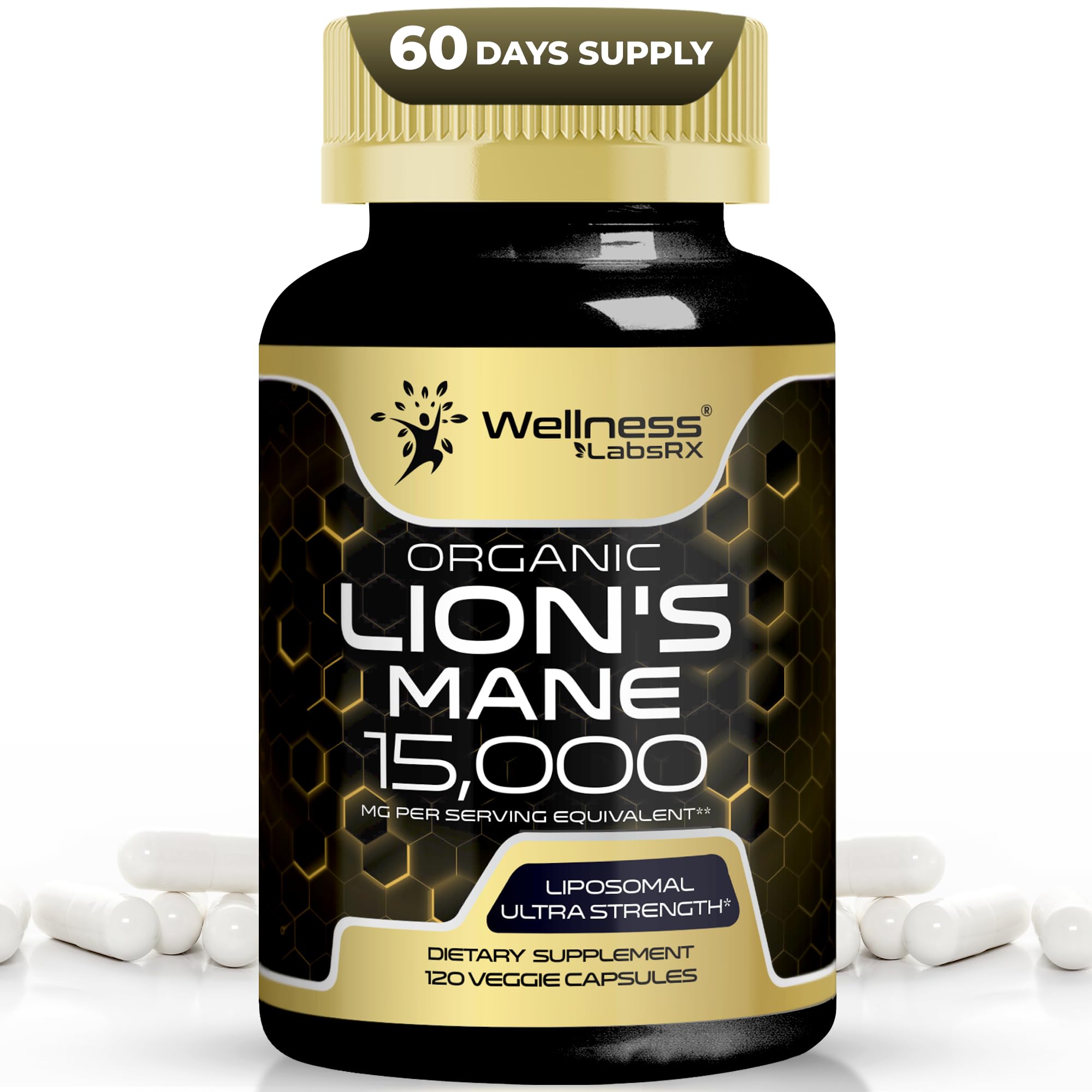Bottle of Lion's Mane supplement capsules - 120 count