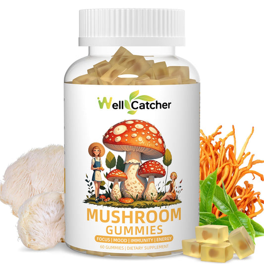 Front of Lion's Mane Mushroom Gummies orange flavor 60 count package