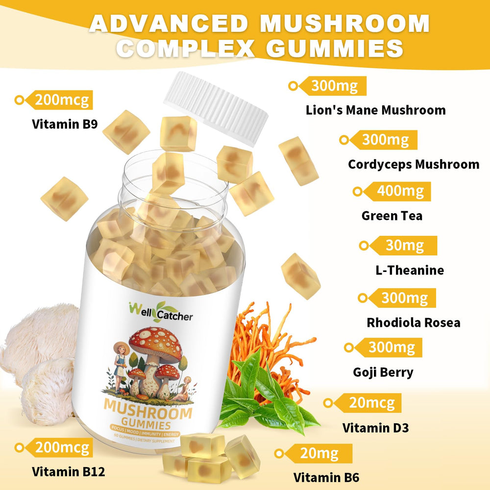 Orange-flavored gummy with goji and vitamins nearby