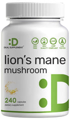Front view of Lion's Mane Mushroom Supplement bottle with 240 capsules