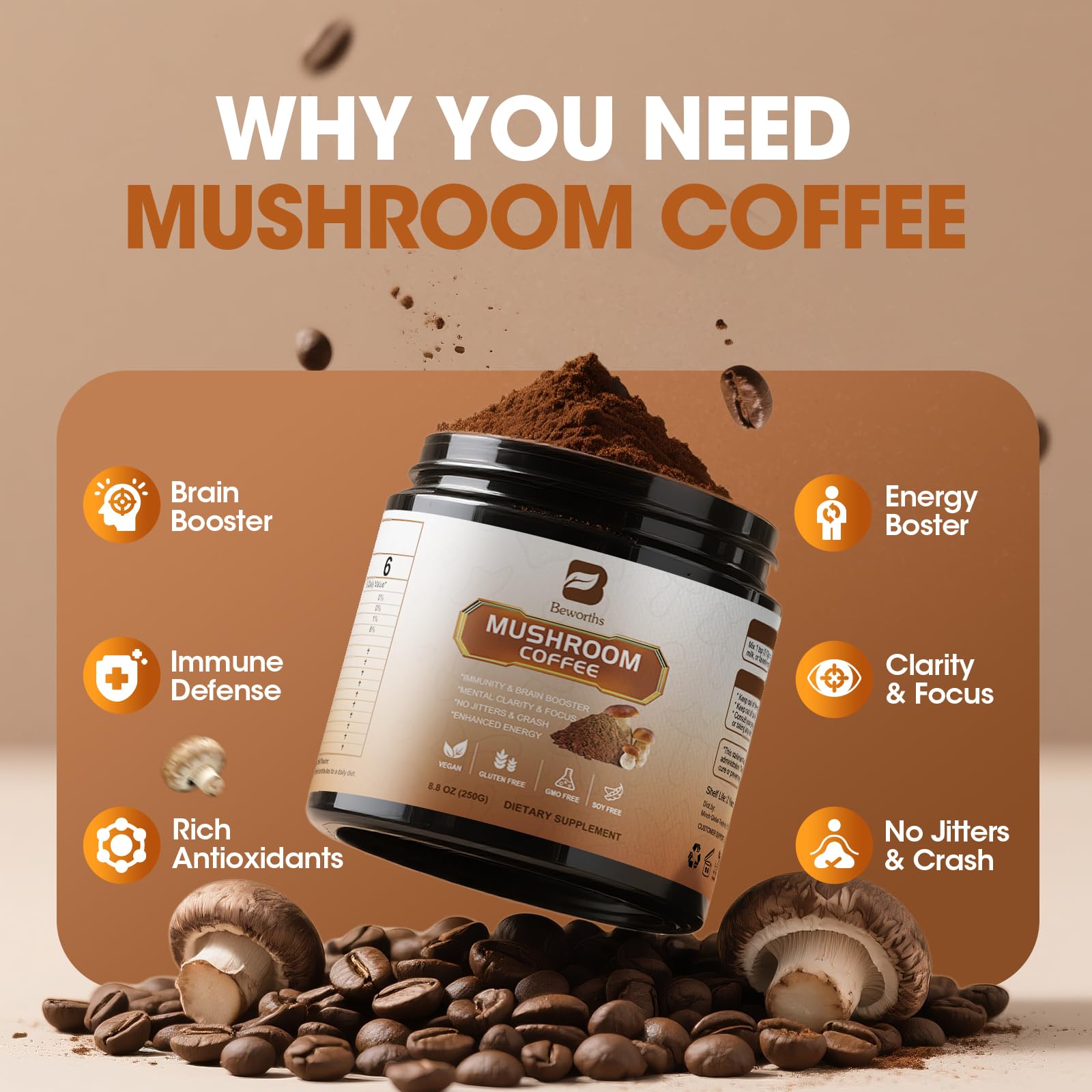 Close-up of Lion's Mane mushroom powder texture