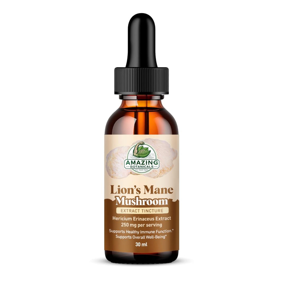1oz bottle of Lion’s Mane Mushroom Extract Tincture, 250mg per serving