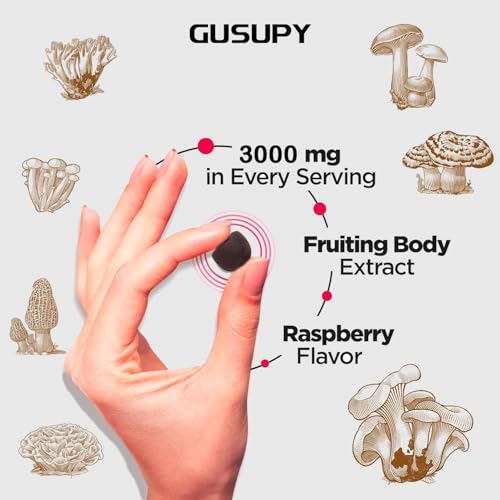 Close-up of 12-functional mushrooms blend in gummies