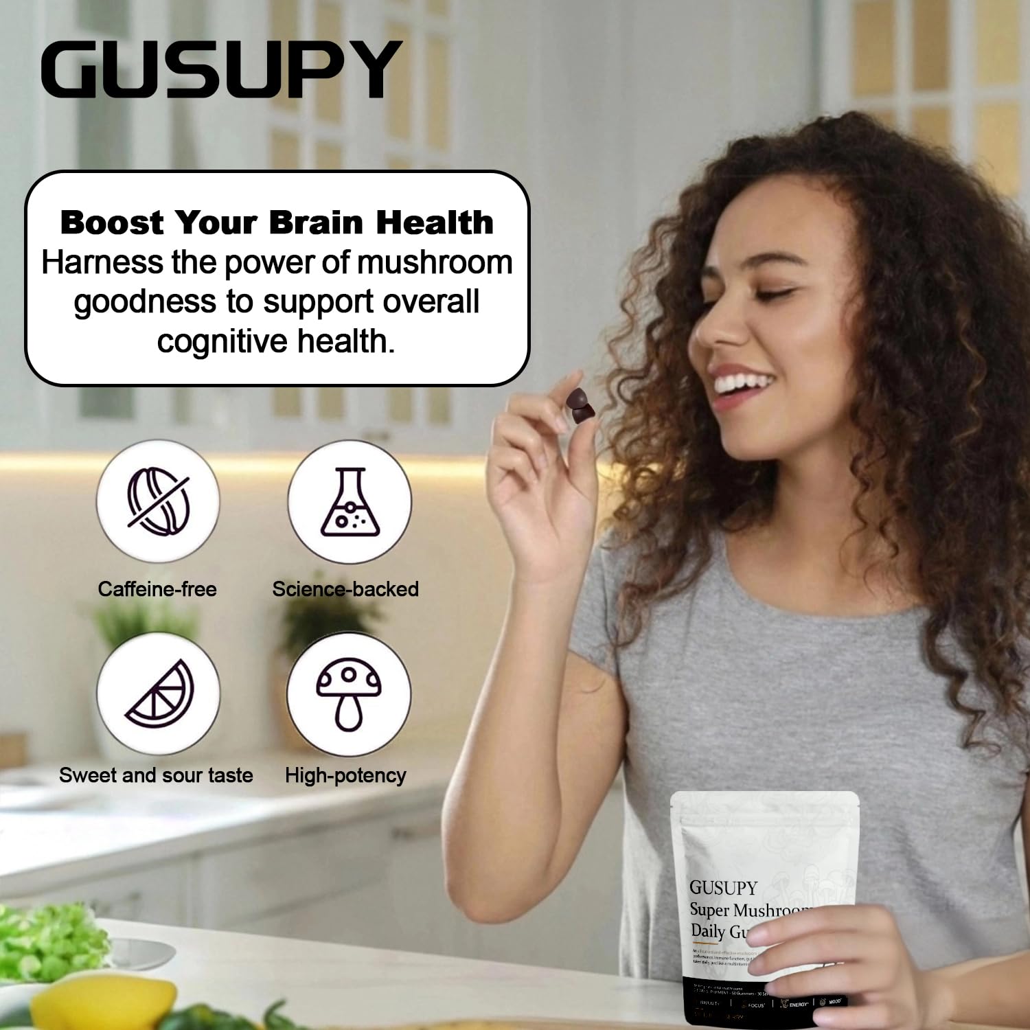 60-count Lions Mane Mushroom Gummies packaging on white background