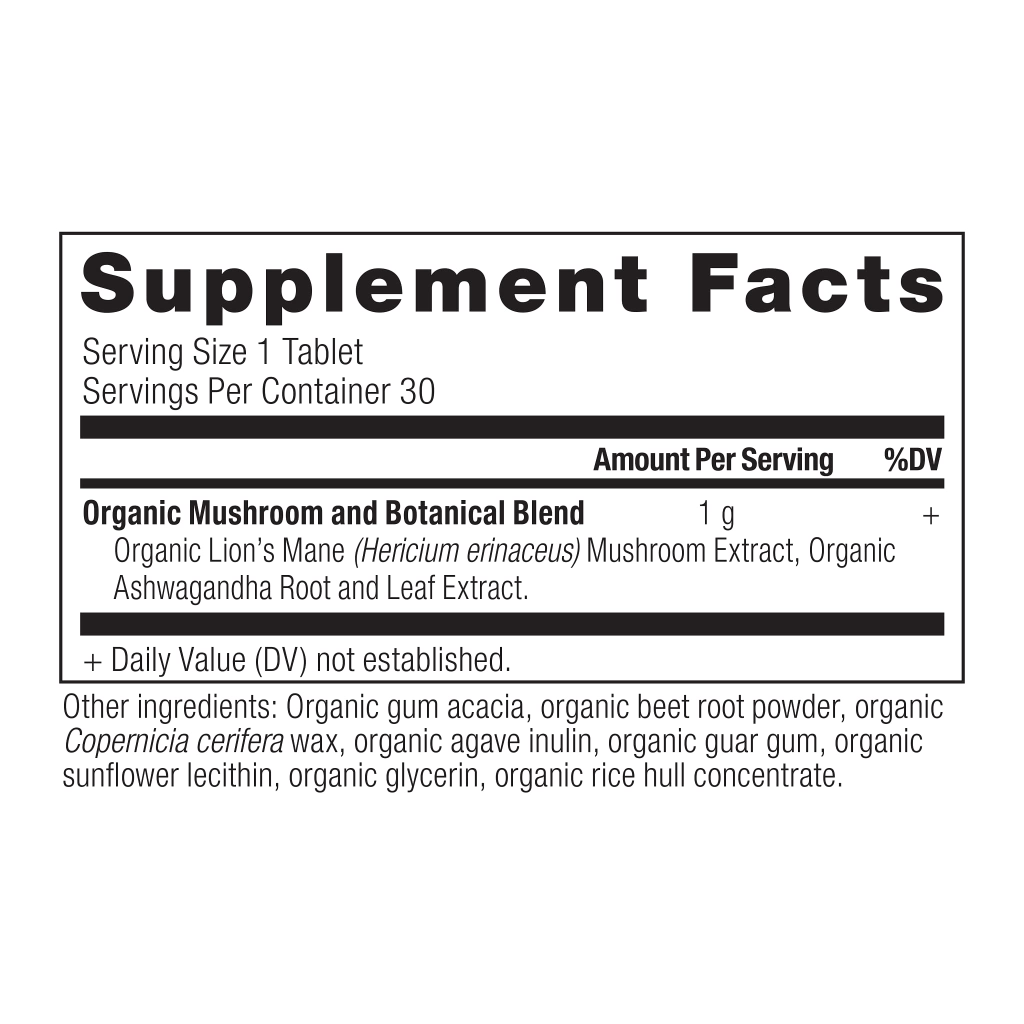 Close-up of Lion's Mane and Ashwagandha tablets