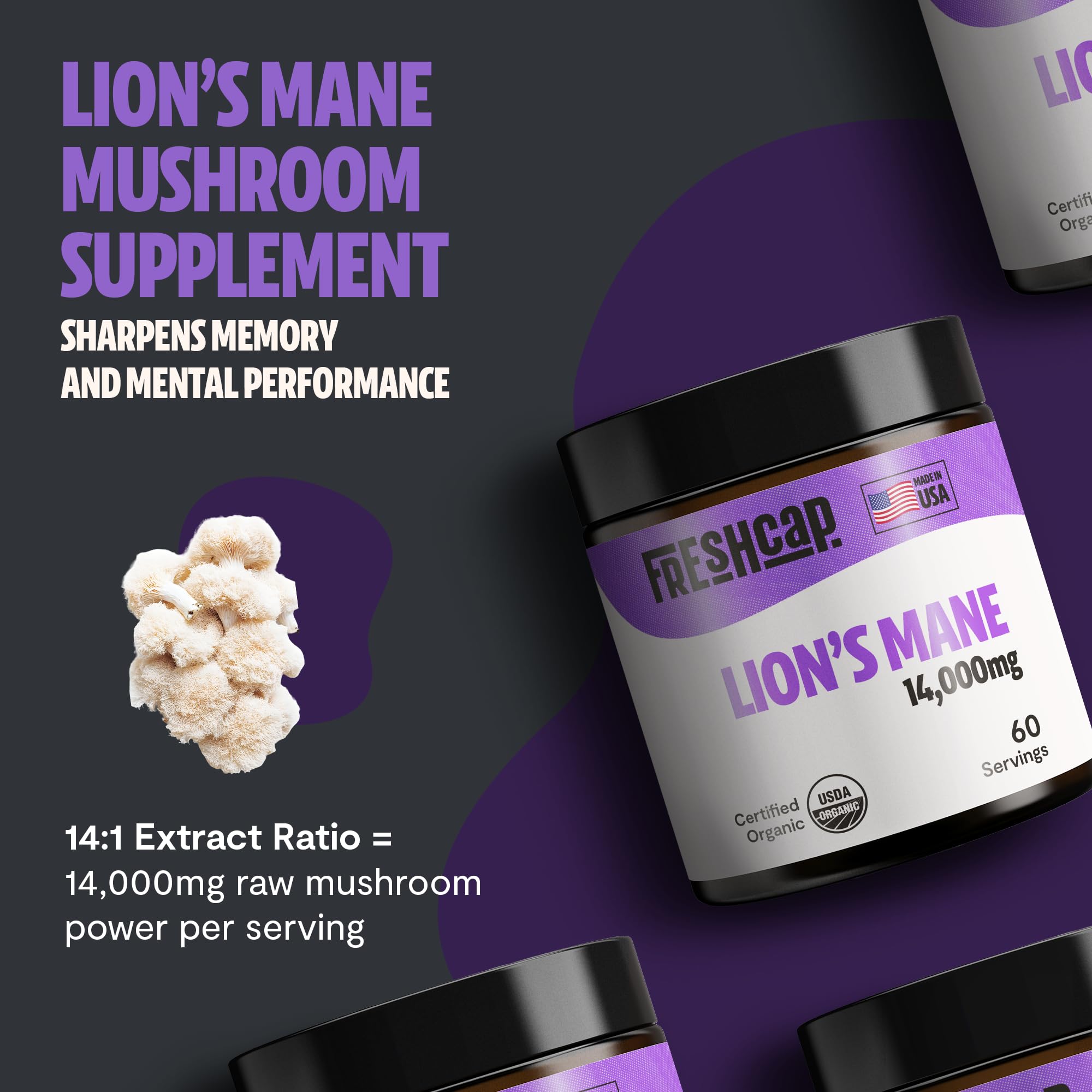 Close-up of triple-extracted lion's mane powder