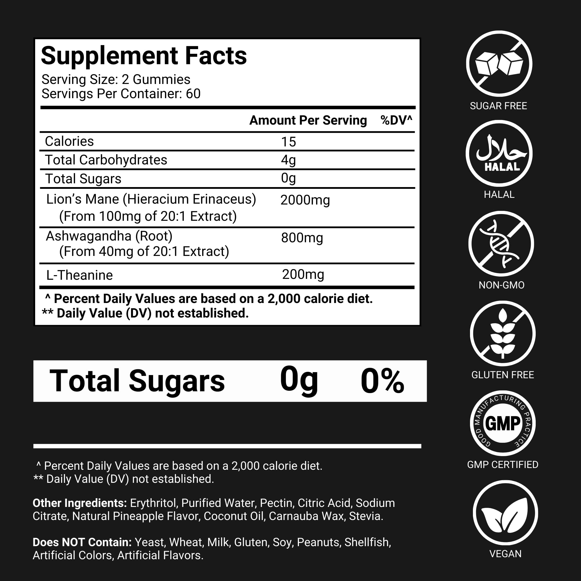 Front view of Lions Mane Gummies bottle with label