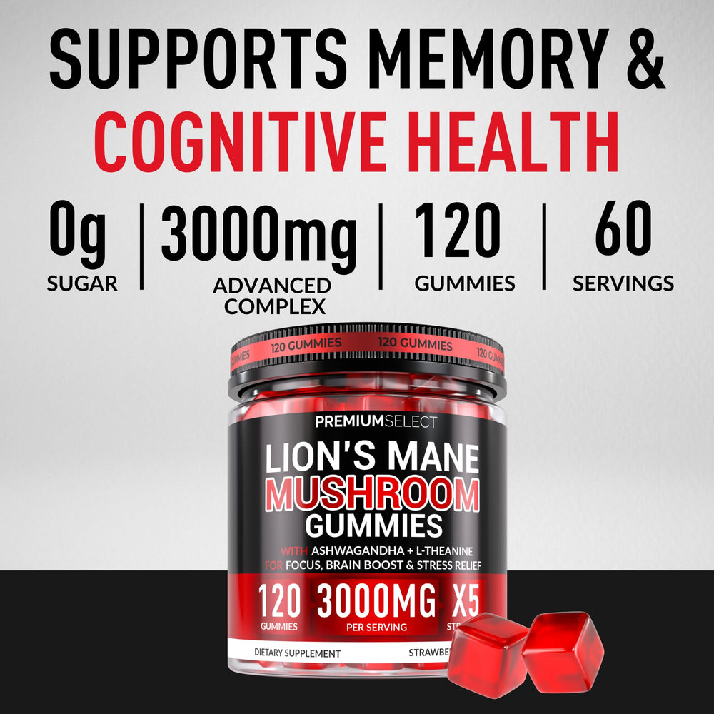 Close-up of Lions Mane Gummies highlighting clarity and focus benefits