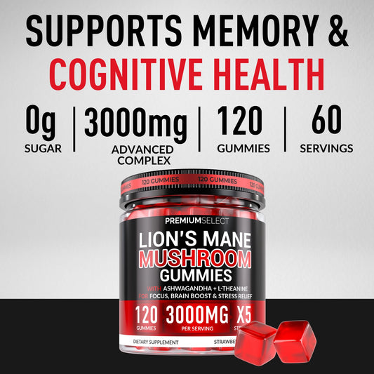 Close-up of Lions Mane Gummies highlighting clarity and focus benefits