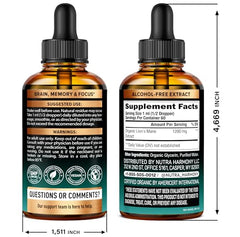 Lions Mane Liquid bottle back panel with dosage information