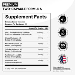 Close-up of product label highlighting 5-in-1 adaptogenic blend