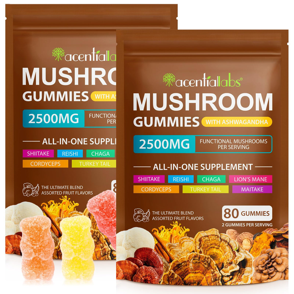Bottle of Lions Mane Mushroom Gummies - 80-count bottle