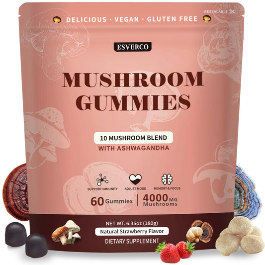 Lions Mane Mushroom Gummies with Ashwagandha bottle and 60-count label