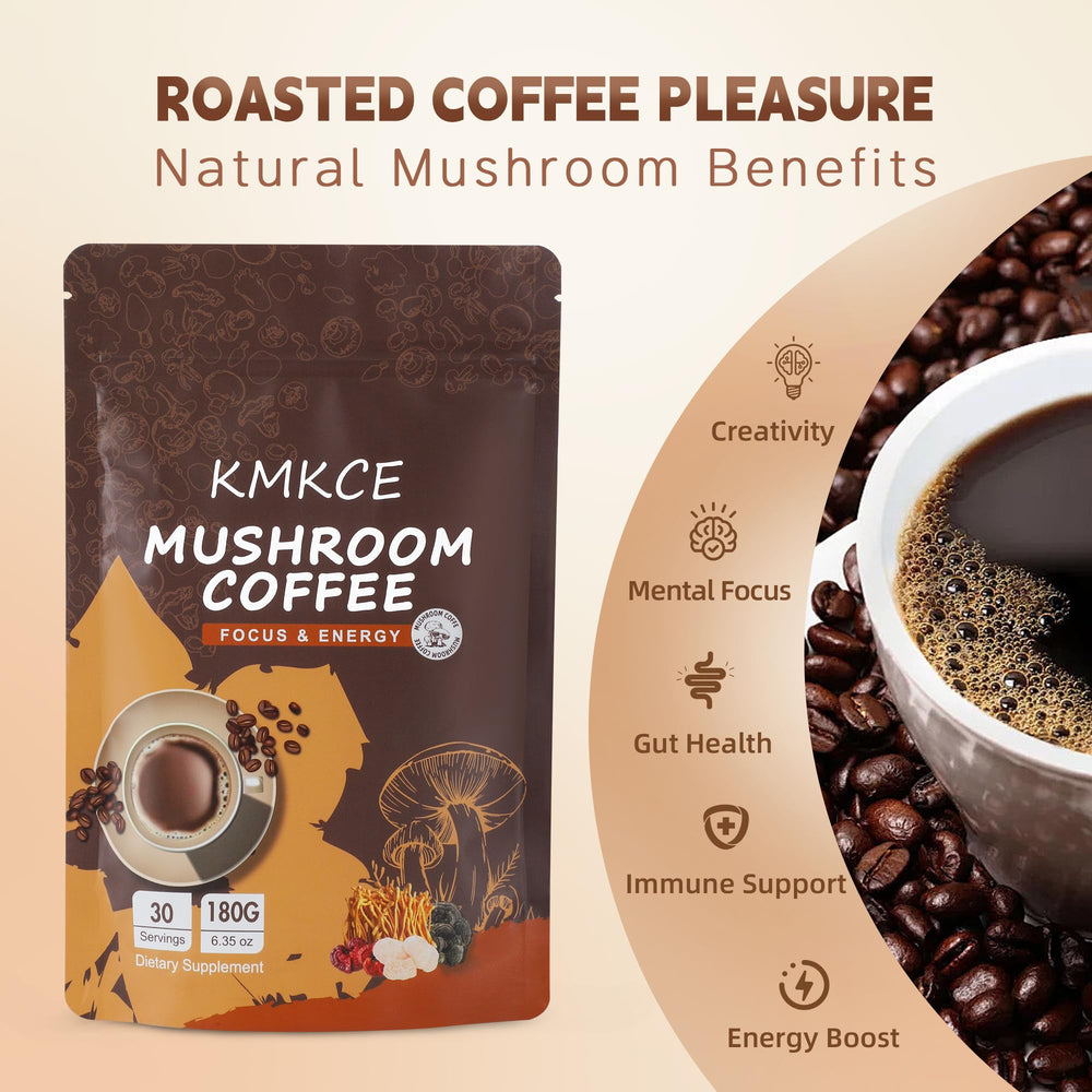 Close-up of Lion's Mane, Reishi, Cordyceps and Shiitake mushrooms