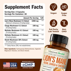 Product label showing Lions Mane supplement