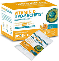 Front view of Lipo-Sachets Liposomal Vitamin D3 1000IU sachets packaging