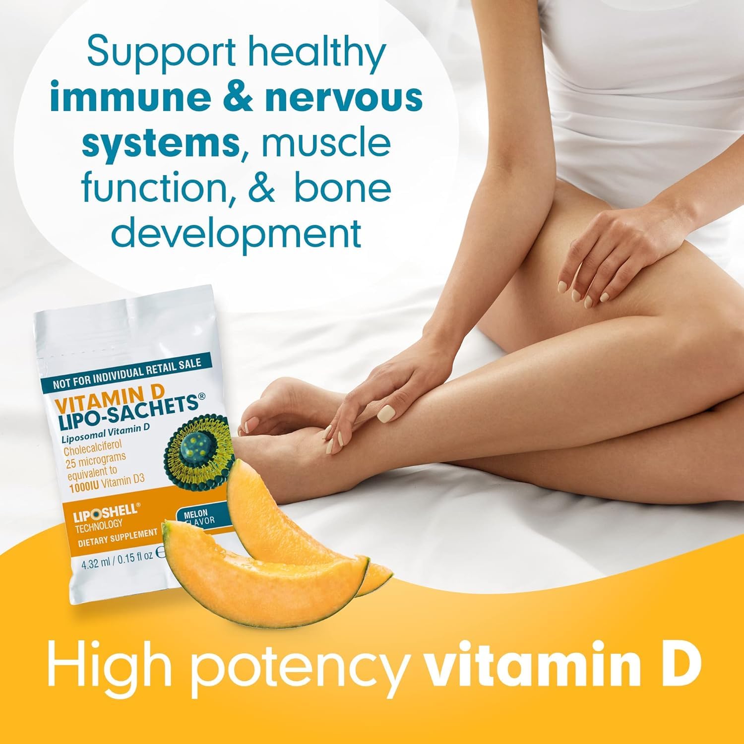 Individual vitamin D sachet showing liposomal gel composition