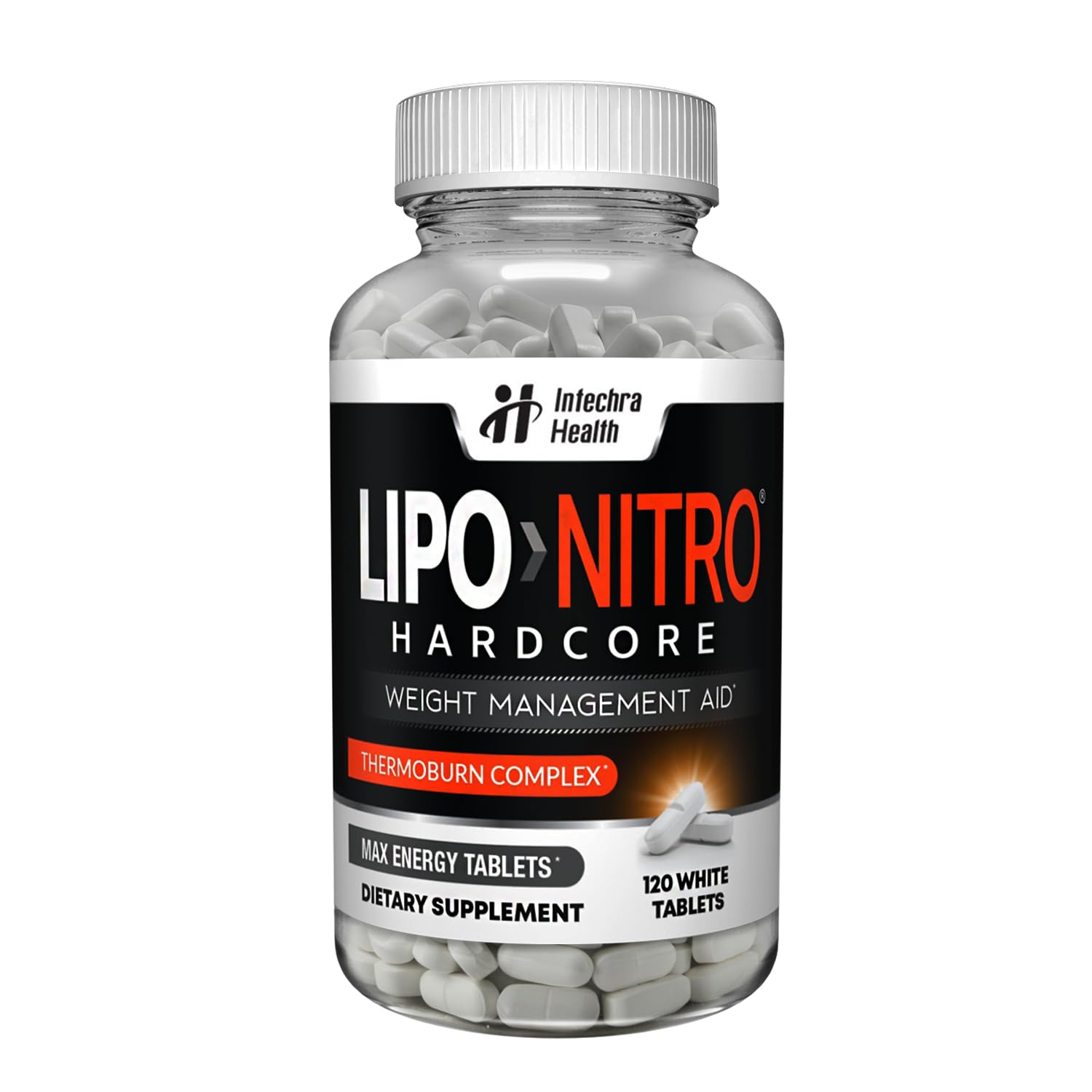 LipoNitro Thermo-Burn bottle with 120 white tablets