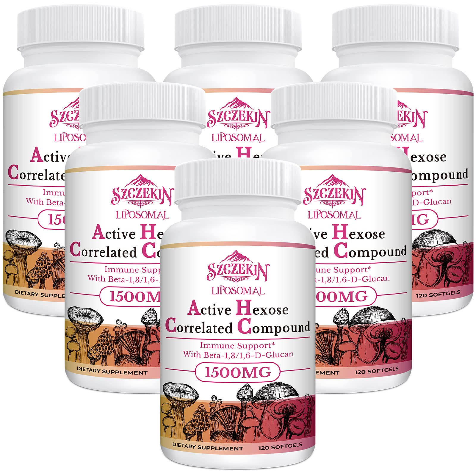 Bottle of 1500mg Liposomal AHCC supplement with 720 soft gels