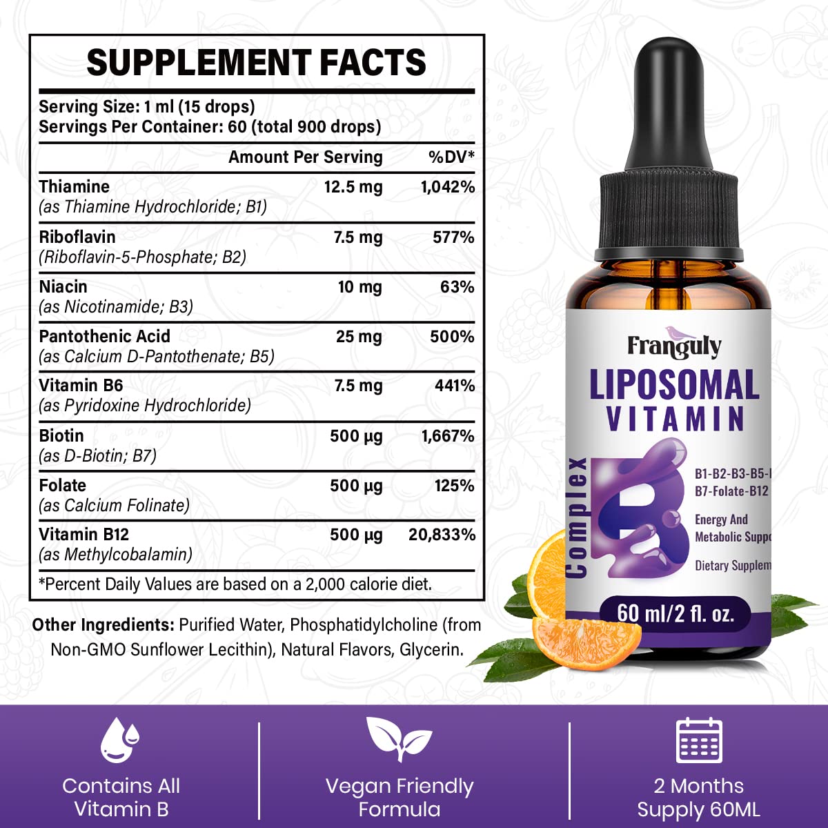 Liposomal B-Complex sublingual bottle with dropper