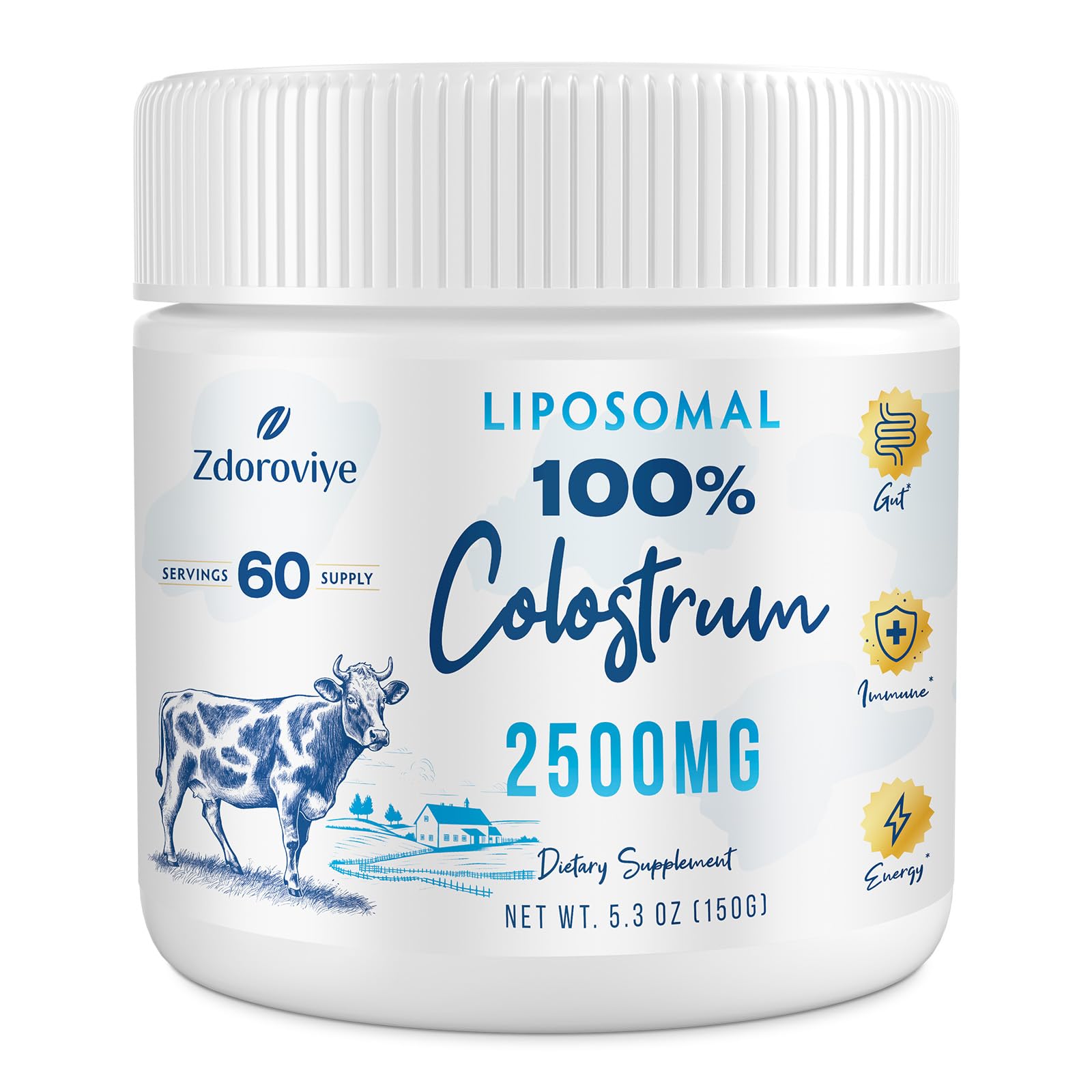 Bottle of Liposomal Bovine Colostrum Powder with scoop