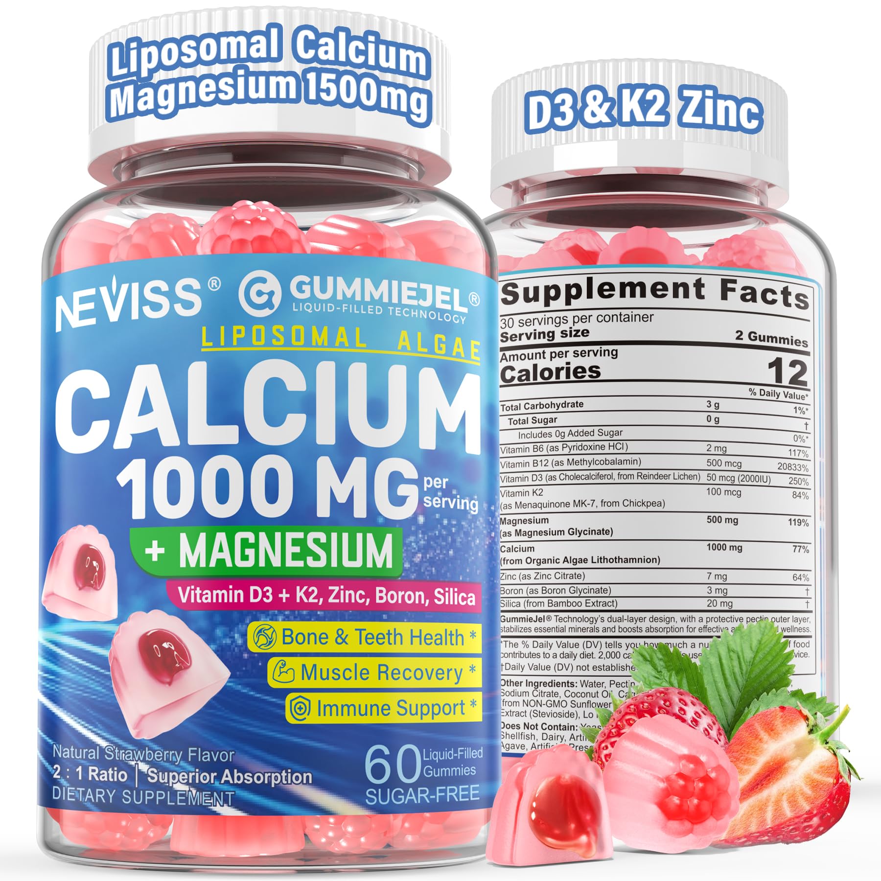 Liposomal calcium 1000 mg gummies with vitamin D3 and K2