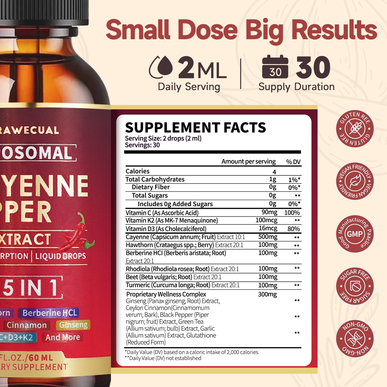 Back label with ingredients and dosage information