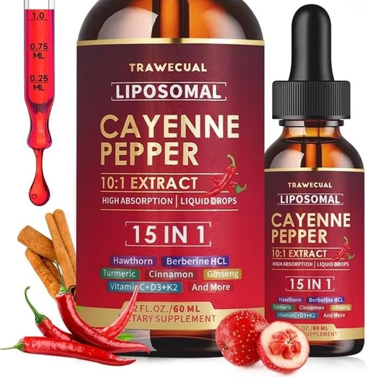Front view of 2 oz Liposomal Cayenne Pepper Drops bottle