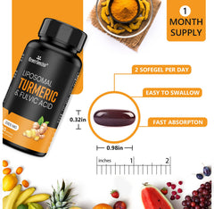 Supplement facts highlighting 2000 mg turmeric curcumin with 95% curcuminoids and 15 mg black pepper extract