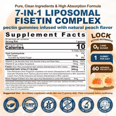 Back panel with supplement facts for Liposomal Fisetin Gummies