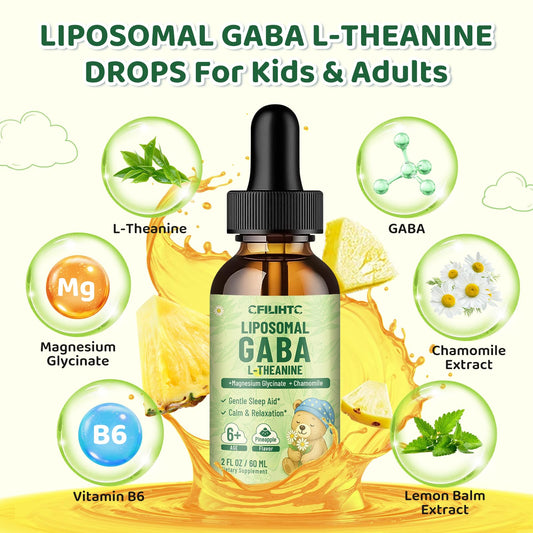 Kids-friendly dropper bottle of GABA L-Theanine pineapple drops