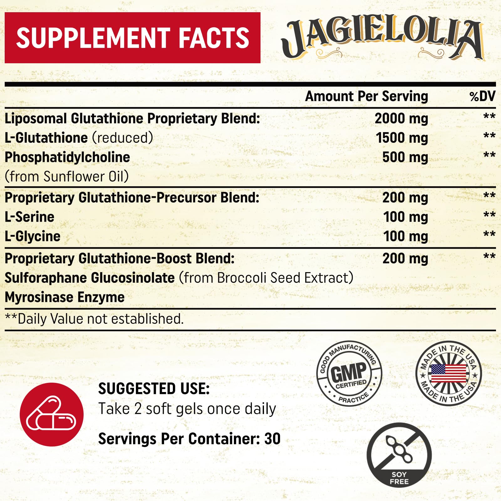 Close-up of ingredient label showing L-Glutathione reduced form