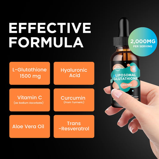 Pouring liposomal glutathione liquid drops with dropper