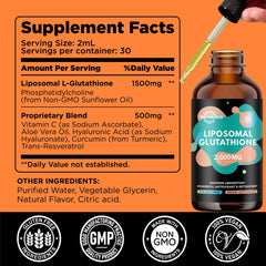 Bottle label highlighting liposomal glutathione 2000mg