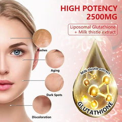 Label highlighting 2500mg L-Glutathione per serving
